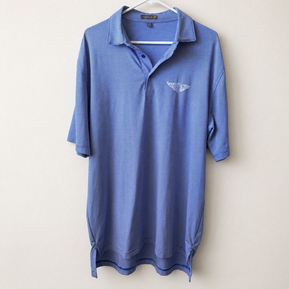 The Olympic Club Peter Millar Summer Comfort Polo Mens L Blue Stripe Golf Shirt